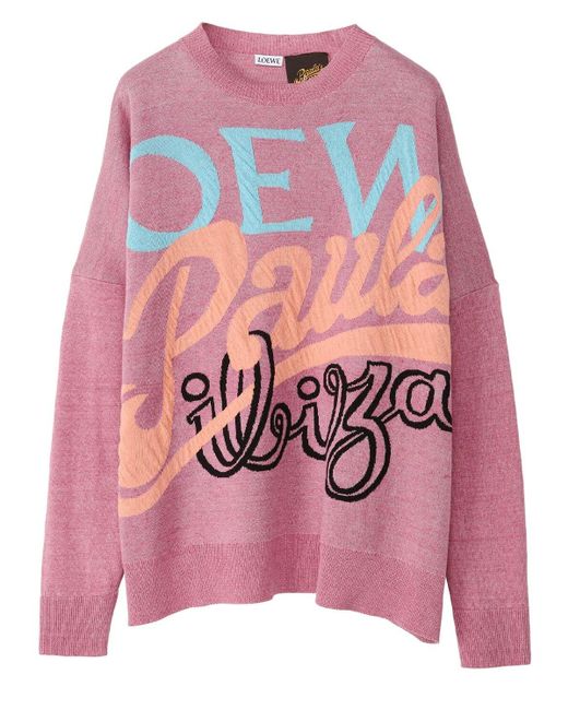 Loewe Pink Paula's Ibiza Linen Blend Knit Sweater