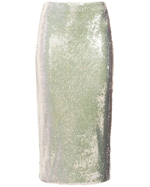 ROTATE BIRGER CHRISTENSEN Green Sequined Pencil Skirt