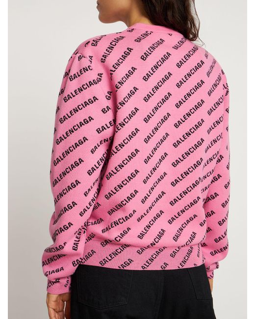Balenciaga Pink All Over Logo Cotton Blend Sweater