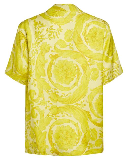 Camisa de sarga de seda con estampado barroco Versace de hombre de color Yellow