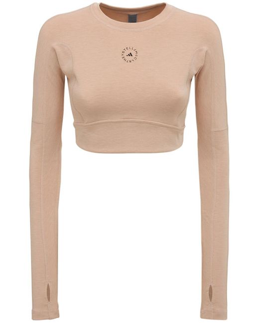 adidas By Stella McCartney Asmc Cropped Long Sleeve Top in Pink (Natural) | Lyst