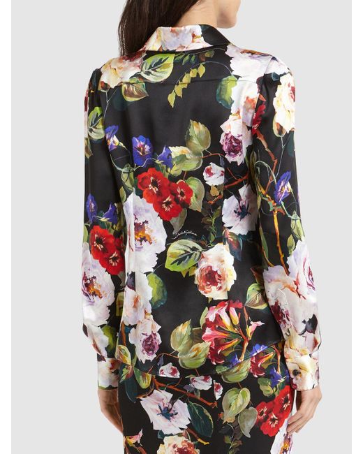 Dolce & Gabbana Multicolor Bluse Aus Seidemischsatin Mit Blumendruck
