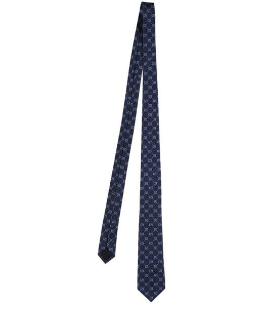 Cravatta in seta stampa gg 7cm di Gucci in Blue da Uomo