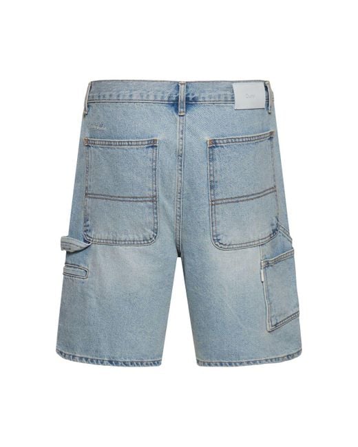 DUNST Blue Curved Denim Cargo Shorts for men