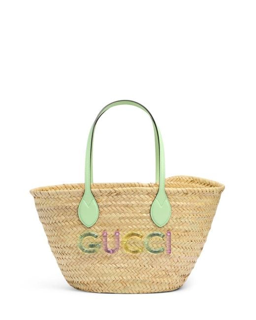 Gucci Multicolor Small Raffia Tote Bag W/ Logo