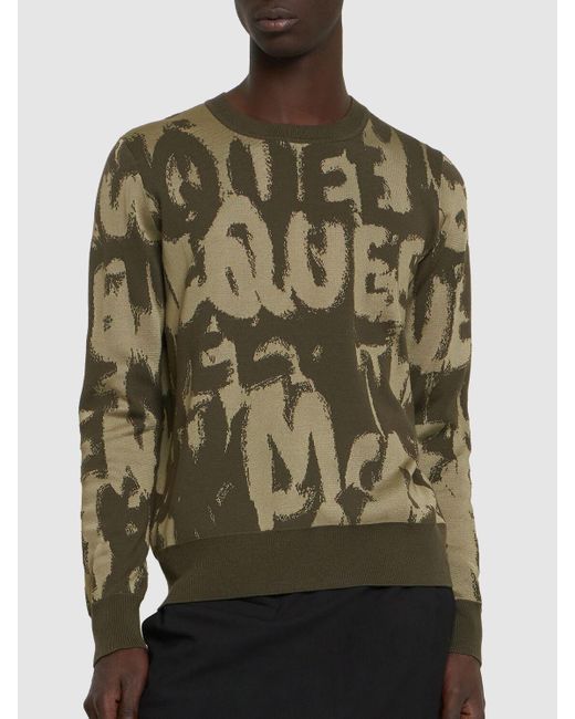 Maglia in misto lana con logo di Alexander McQueen in Green da Uomo