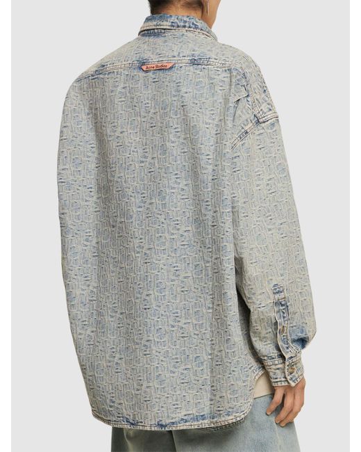 Acne Gray Setar Monogram Cotton Denim Shirt for men