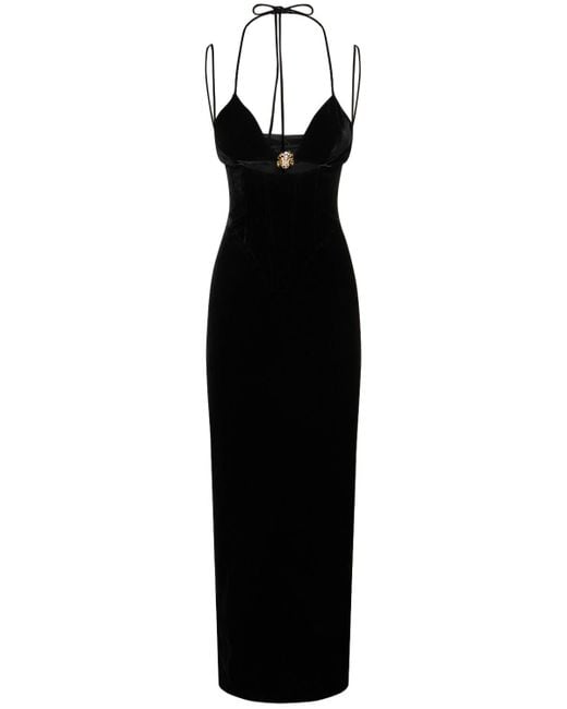 Alessandra Rich Black Velvet Embellished Cutout Long Dress