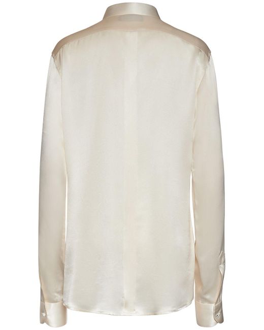 Dolce & Gabbana White Bluse Aus Seidensatin Mit Plastrondetail
