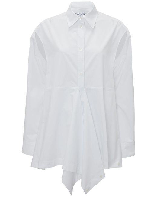 J.W. Anderson White Cotton Poplin Peplum Drape Shirt