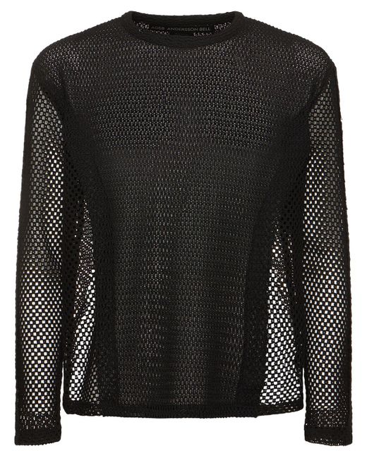 ANDERSSON BELL Black Cotton Blend Open Knit Crewneck Sweater for men
