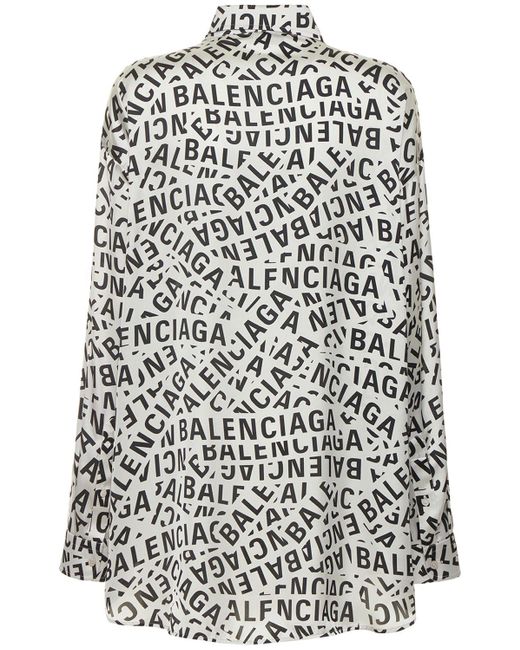 Balenciaga White Logo Print Technical Satin Shirt