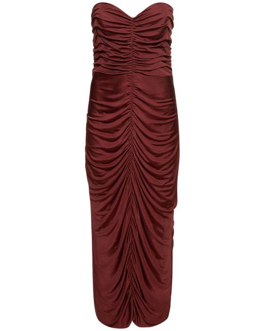 Costarellos Sweetheart-neck Ruched Midi Dress Brown