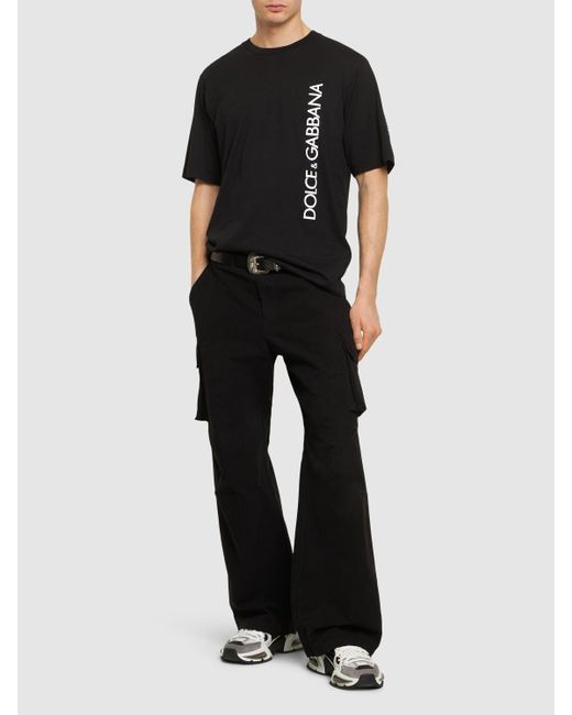 Dolce & Gabbana Kurzarm-T-Shirt Mit Vertikalem Logoprint in Black für Herren