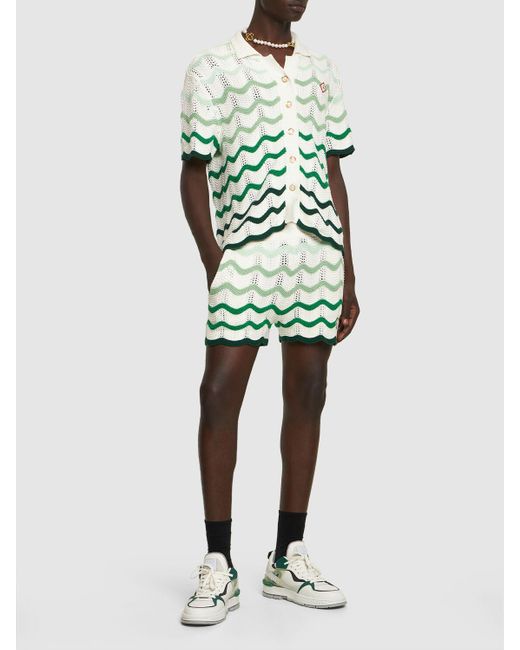 Casablancabrand Green Gradient Wave Crochet Cotton Shorts for men