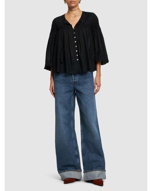 Isabel Marant Black Abadi Buttoned Cotton Blend Shirt