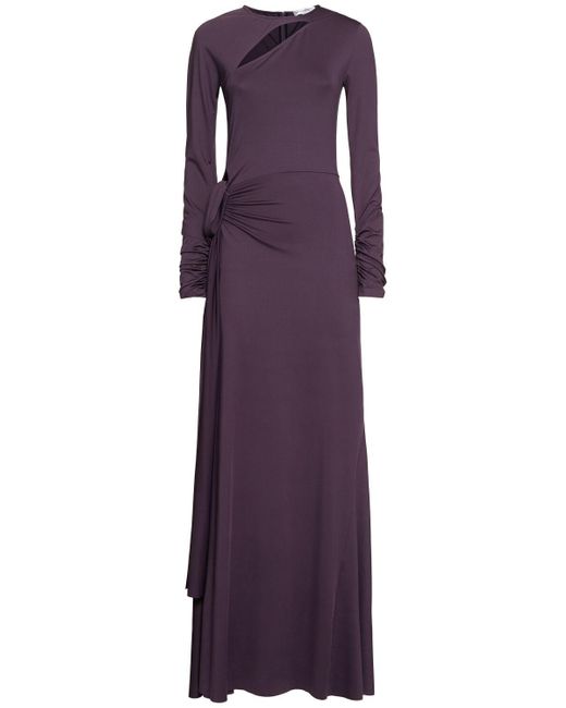 Victoria Beckham Purple Langärmeliges Kleid Mit Drapierung Vorne