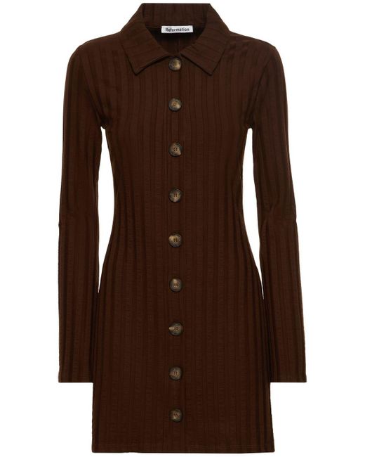 Reformation Benton Knitted Mini Dress in Brown Lyst