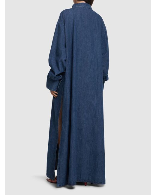 Valentino Blue Langes Hemdkleid Aus Denimchambray Mit V-logo