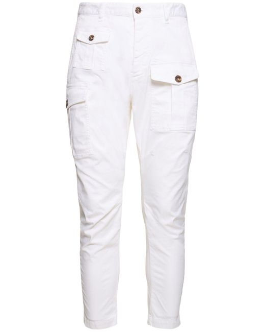 DSquared² White Sexy Stretch Cotton Cargo Pants for men