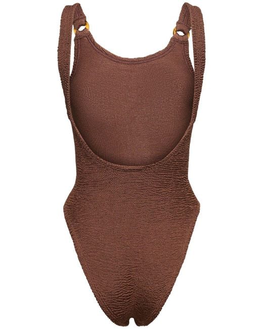 Hunza G Brown Domino One Piece Swimsuit W/rings