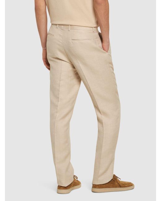 Zegna Natural Linen & Wool Pleated Pants for men