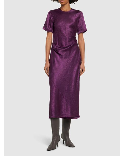 Acne Purple Satin Short Sleeved Midi Wrap Dress