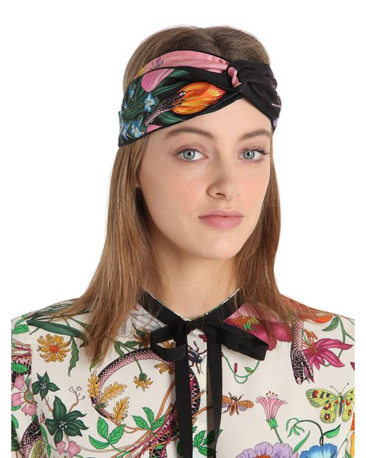 Gucci Floral Snake Silk Headband in Black | Lyst