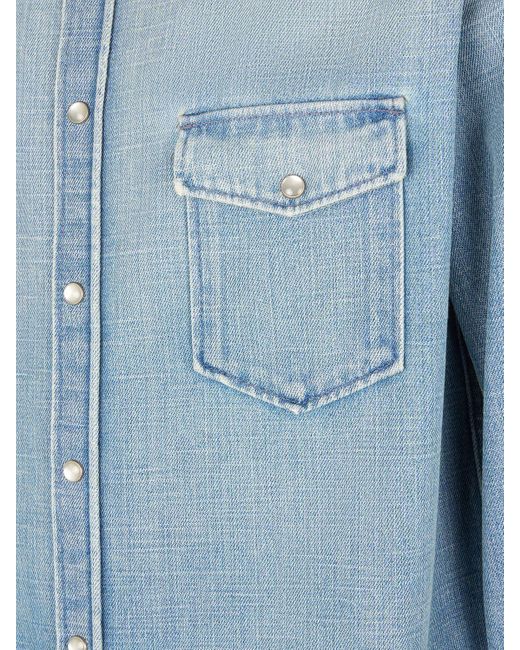 Saint Laurent Oversized Hemd Aus Baumwolldenim in Blue für Herren