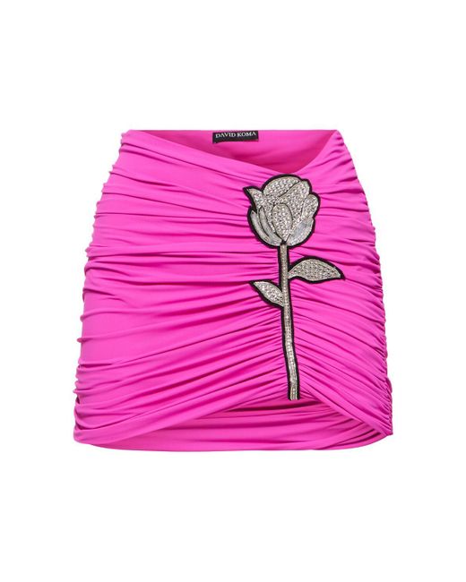 Minifalda fruncida con apliques David Koma de color Pink