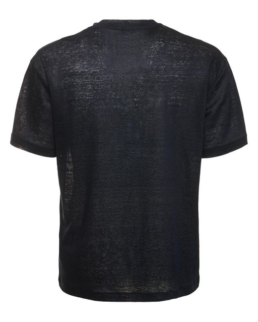 Giorgio Armani Black Linen Jersey Embroidered Logo T-shirt for men