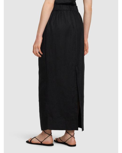 Posse Black Emma Linen Midi Pencil Skirt