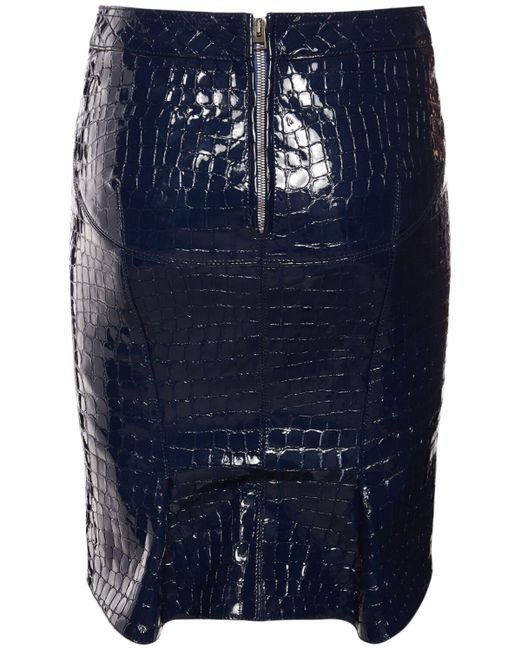 Tom Ford Blue Glossy Croc Print Leather Mini Skirt