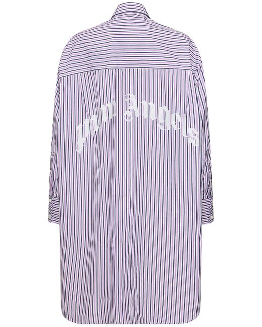 Palm Angels Purple Curved Logo Cotton Shirt Dress