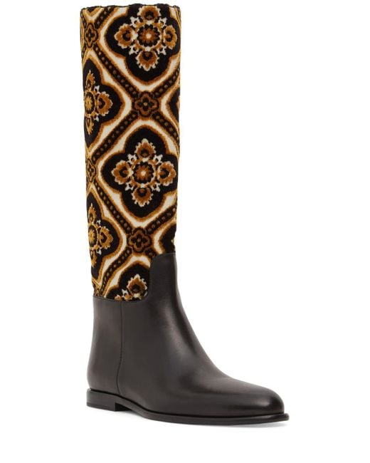 Etro Black 10mm Leather & Jacquard Tall Boots