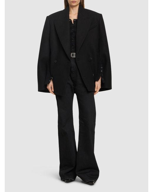 Cape courte en laine à double boutonnage Wardrobe NYC en coloris Black
