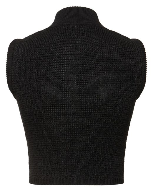 Alessandra Rich Black High Neck Sequined Knit Vest W/zip