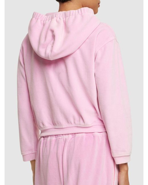 Alexander Wang Pink Cropped Zip Up Cotton Hoodie W/ Logo