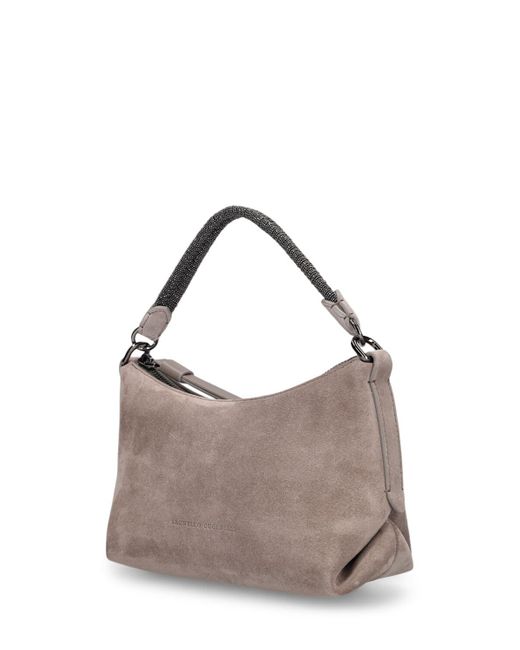 Brunello Cucinelli Gray Small Softy Velour Leather Shoulder Bag