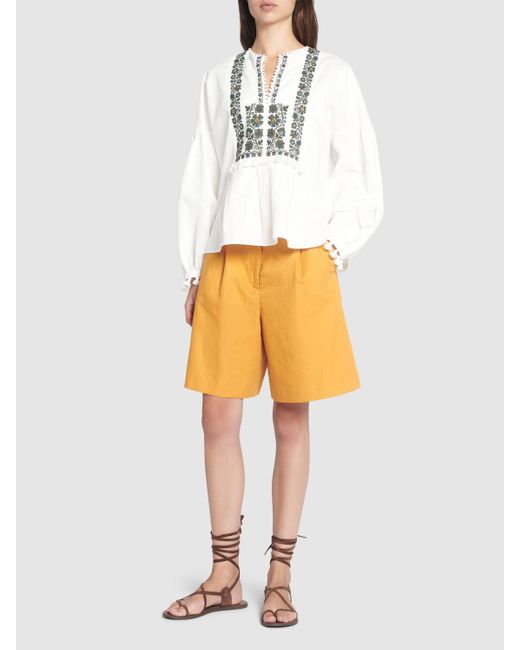 Weekend by Maxmara White Radica Embroidered Cotton & Linen Shirt
