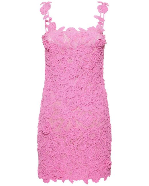 Blumarine Pink Floral Macramé Cotton Blend Mini Dress