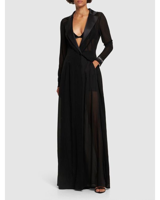 Robe chemise longue en soie transparente Dolce & Gabbana en coloris Black