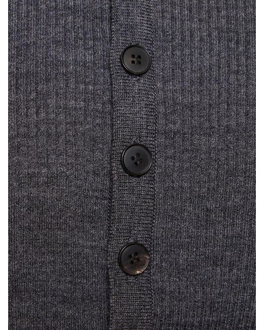 Auralee Gray Super Fine Wool Rib Knit Short Cardigan
