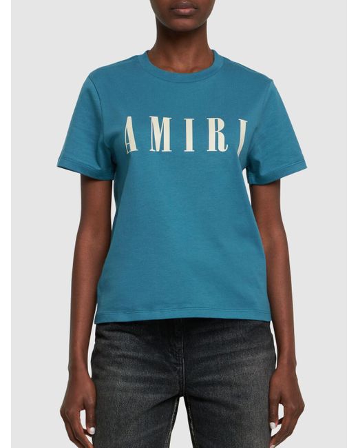 T-shirt in jersey di cotone con logo di Amiri in Blue