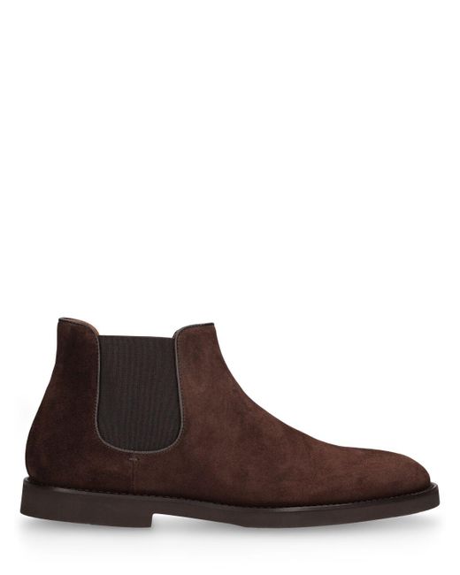 Doucal's Brown Washed Leather Suede Beetle Boots for men