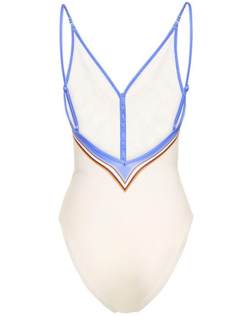 Zimmermann Blue Halcyon Plunge Neck Onepiece Swimsuit