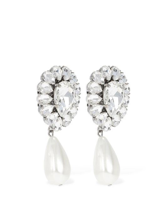 Alessandra Rich White Crystal Earrings W/ Faux Pearl