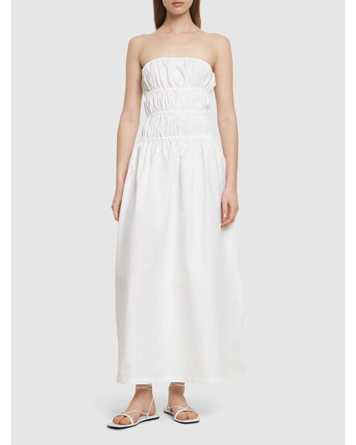 Designers Remix White Connor Strapless Cotton Midi Dress