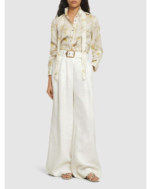 Pantalones anchos de lino Zimmermann de color White