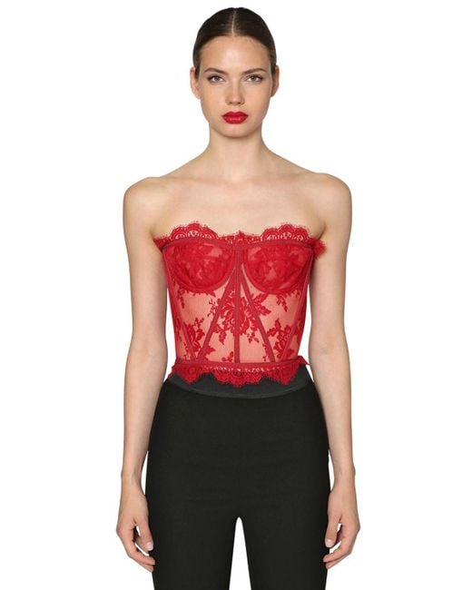 Dolce & Gabbana Red Chantilly Lace Bustier Top